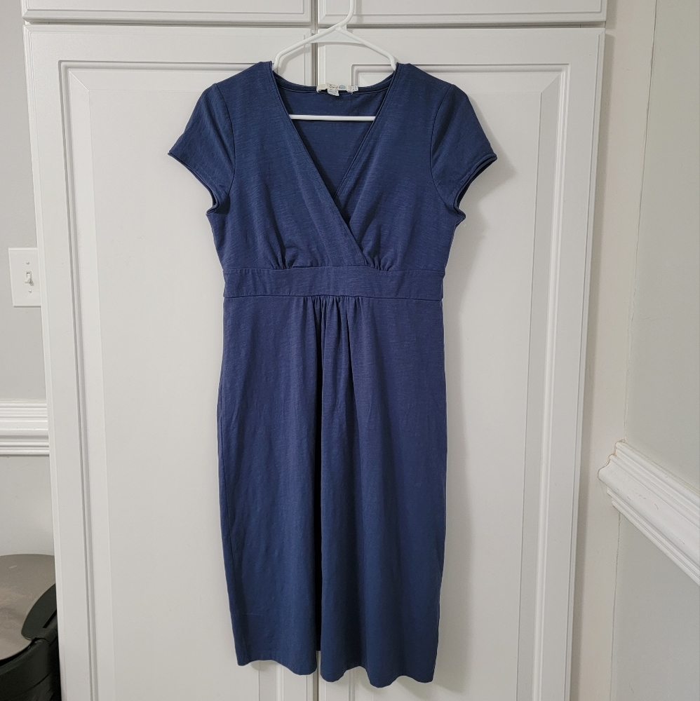 BODEN - US 8R - Navy Blue Short/Cap Sleeve V-Neck Faux Wrap Casual Jersey Dress